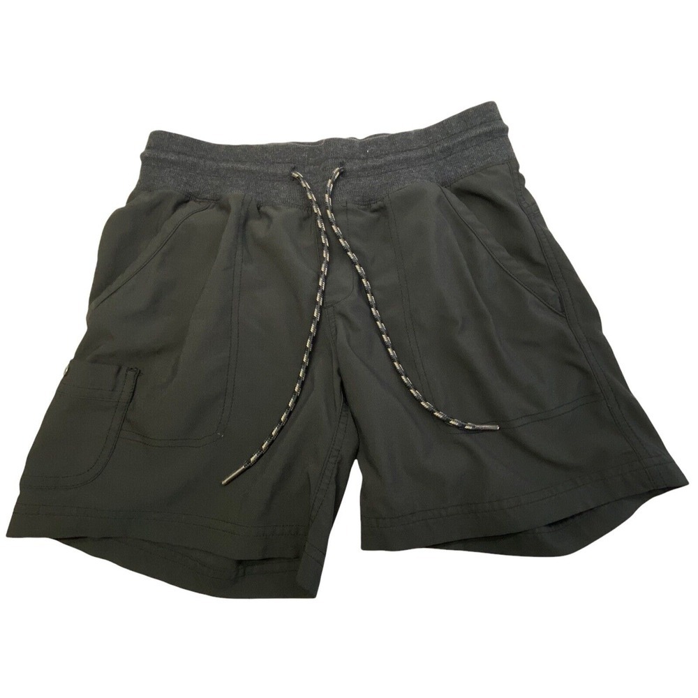 COLUMBIA Women Elastic Waist Drawstring Cargo Shorts Sz S Black Hiking 46-29